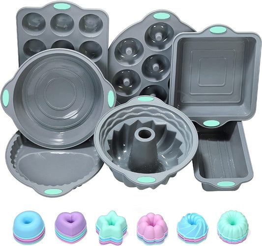 31 Pieces Silicone Baking Pans Set, Nonstick Bakeware Sets, BPA Free Silicone Molds, with Metal Reinforced Frame More Strength, Light Grey Kitchen Cove Connection